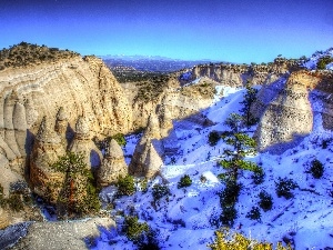 snow, viewes, rocks, trees