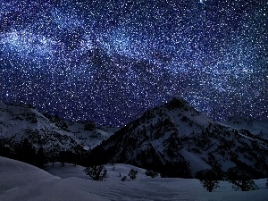 star, snow, Mountains