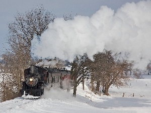 Steam, snow, Train