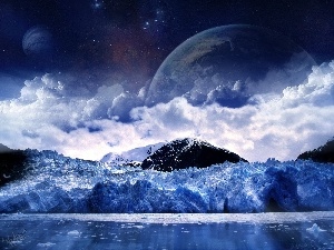 snow, Planet, clouds, winter, Mountains