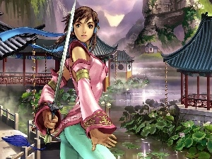 sword, Soul Calibur IV, village, Women, lake, Xianghua