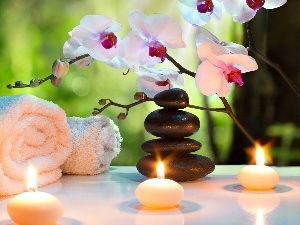 Spa, Stones, orchids, Candles