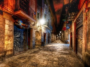 Spain, Barcelona, alley, Night