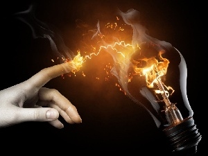 Sparks, bulb, hand, finger