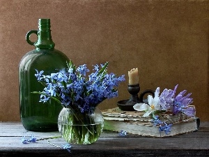 squill, Bouquet of Flowers, Book, candlestick