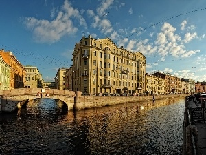 St.Petersburg, canal, Houses, Russia, bridge