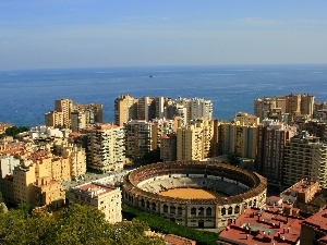 Stadium, Town, Spain, sea, Malaga
