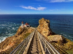 Stairs, Lighthouses, sea, descent, rocks