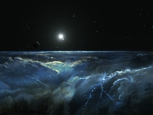 star, Planet, clouds, storm