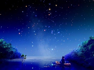 star, Sky, graphics, Kagaya, canoeist