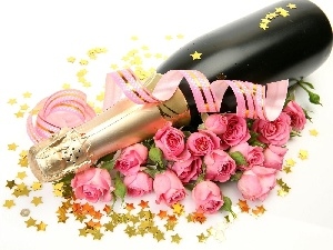 Stars, roses, Champagne, Pink