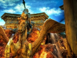 Statue monument, Pegasus, fountain