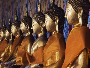 Golden, statues, Thailand