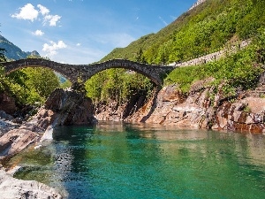 stone, Verzasca, Switzerland, Lavertezzo, bridge, River