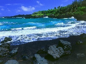 Maui, Stones, sea, black, Aloha State Hawaje, Beaches