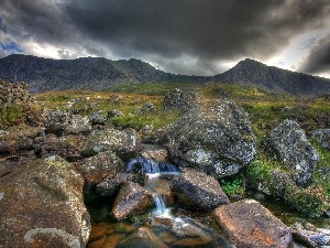 clouds, Stones, Mountains