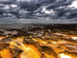 clouds, Stones, sea