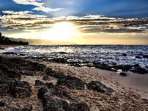 Stones, sea, east, sun