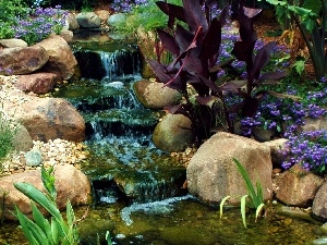 Stones, Plants, rock, stream