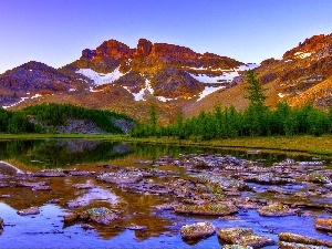 Stones, lake, Sky, Mountains