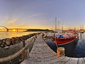 Stones, pier, west, sun