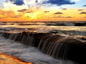 Stones, sea, west, sun