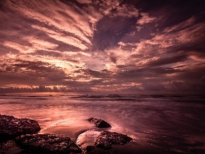 Stones, sea, west, sun