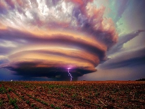 Field, Storm, clouds