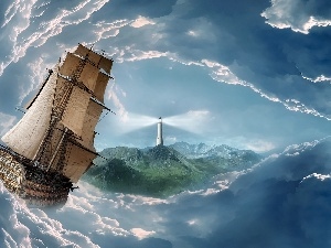 Storm, sailing vessel, sea, Sky