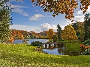 Stourhead, Garden, lake, England, bridges