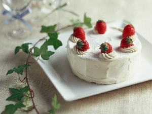 cream, strawberries, Cake