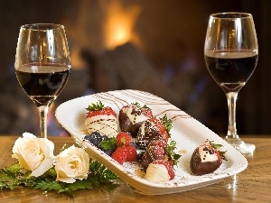 strawberries, dessert, Lights, Wines