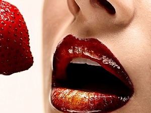 Strawberry, lipstick, lips, red hot