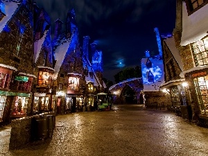 Disneyland, Street, California, HDR, Town, Night, USA, Houses