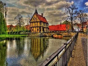 Street, River, Houses, bridges