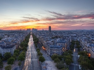 Streets, town, Paris, Great Sunsets, panorama