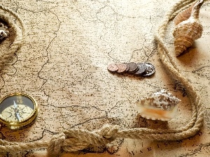 string, compass, Old, Shells, Map