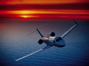 sun, west, GulfStream G-300, sea