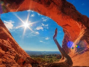 sun, rays, canyon, Sky