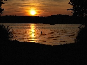 sun, Lake Charzykowskie, west