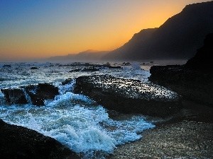 sun, west, cliff, Beaches