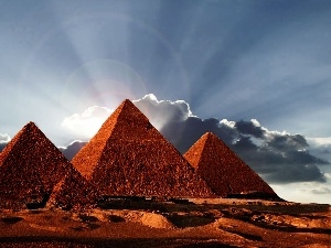 clouds, sun, Pyramids