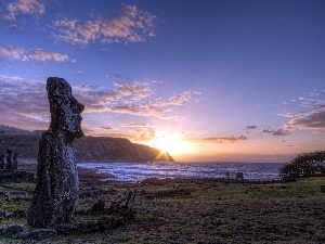 sun, west, sea, figure, Mountains