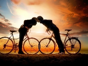 sun, west, Steam, kiss, Bikes