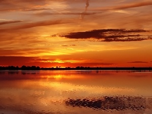 sun, west, lake, horizon