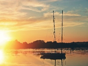 sun, west, lake, Yacht