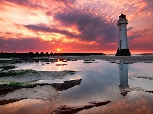 sun, west, Lighthouse, maritime