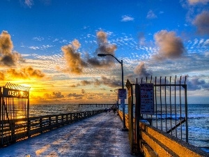 sun, west, pier, sea