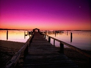 sun, west, sea, pier