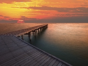 sun, west, sea, pier